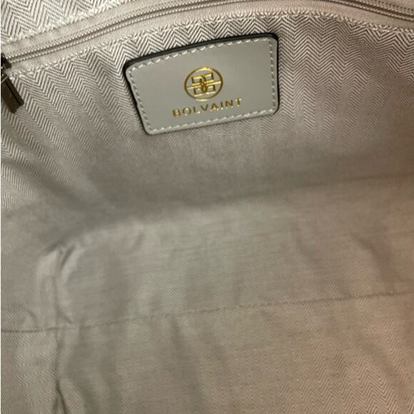 BOLVAINT PARIS Veronique Gray Leather Tote Black Handles Detachable Strap NWOT - Picture 9 of 11